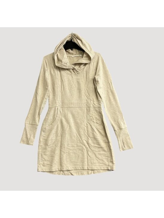 Athleta Dresses & Skirts - Athleta Women's Size S Beige Hooded Sweater mini Shirt Dress Long Sleeve P0424